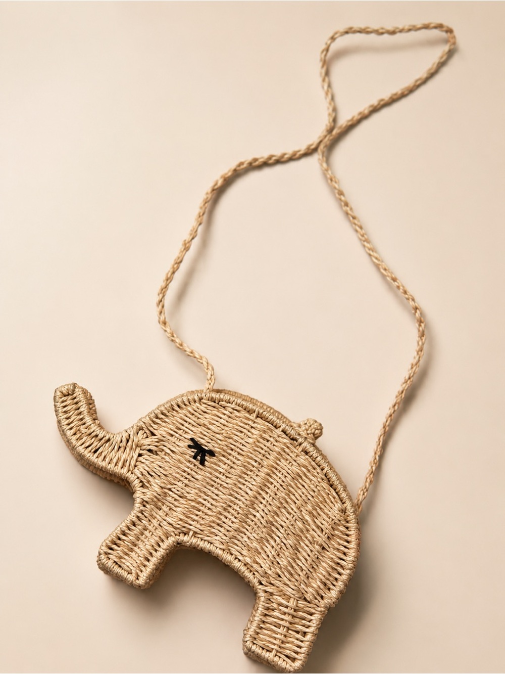 ZARA Kids Elephant Woven Crossbody Bag | Natural Straw Mini Purse Boho Elephant